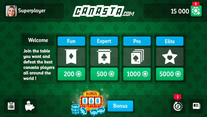 Play Canasta online free. 2-8 players, No ads